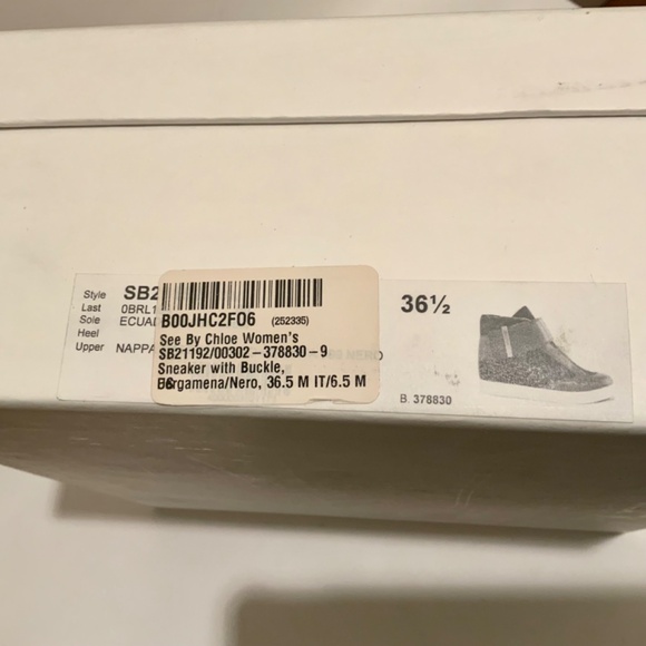 SEE BY CHLOE Shoes Sami Black Nappa Leather High Top Ankle Sneaker with Buckle - Picture 11 of 11